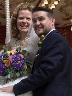 A well shot photo of a groom and a bride.